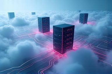 Abstract representation of cloud computing infrastructure with network connections