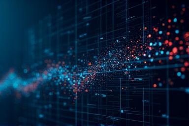 Abstract image representing machine learning algorithms with code and data points