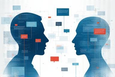 Image depicting natural language processing concepts, possibly speech bubbles or text analysis graphics
