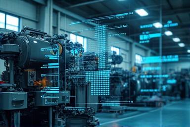 Image showing industrial machinery overlaid with data or predictive analysis graphics
