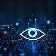 Abstract graphic representing Computer Vision with an eye icon and data points